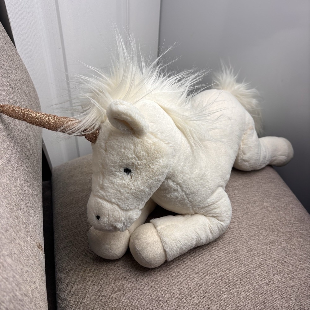 JELLYCAT Luna White Unicorn Gold Glitter Horn Plush Stuffed Animal 16" Large